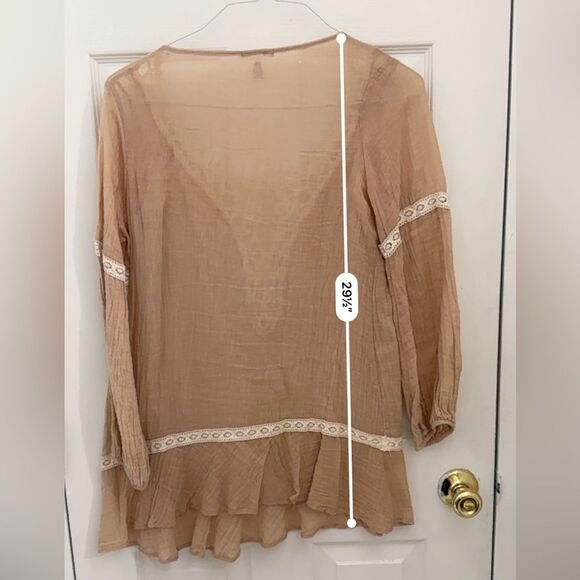 Eberjey Free Spirit Tunic Dress Size Medium Large Peach Crochet Long Sleeve Boho - Picture 5 of 6